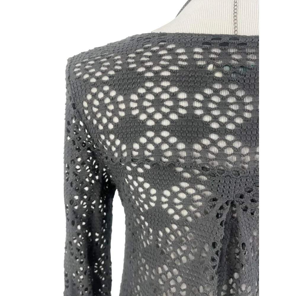 Vintage Free People Beach Gray Crochet Button Front Maxi Cardigan - Picture 9 of 16